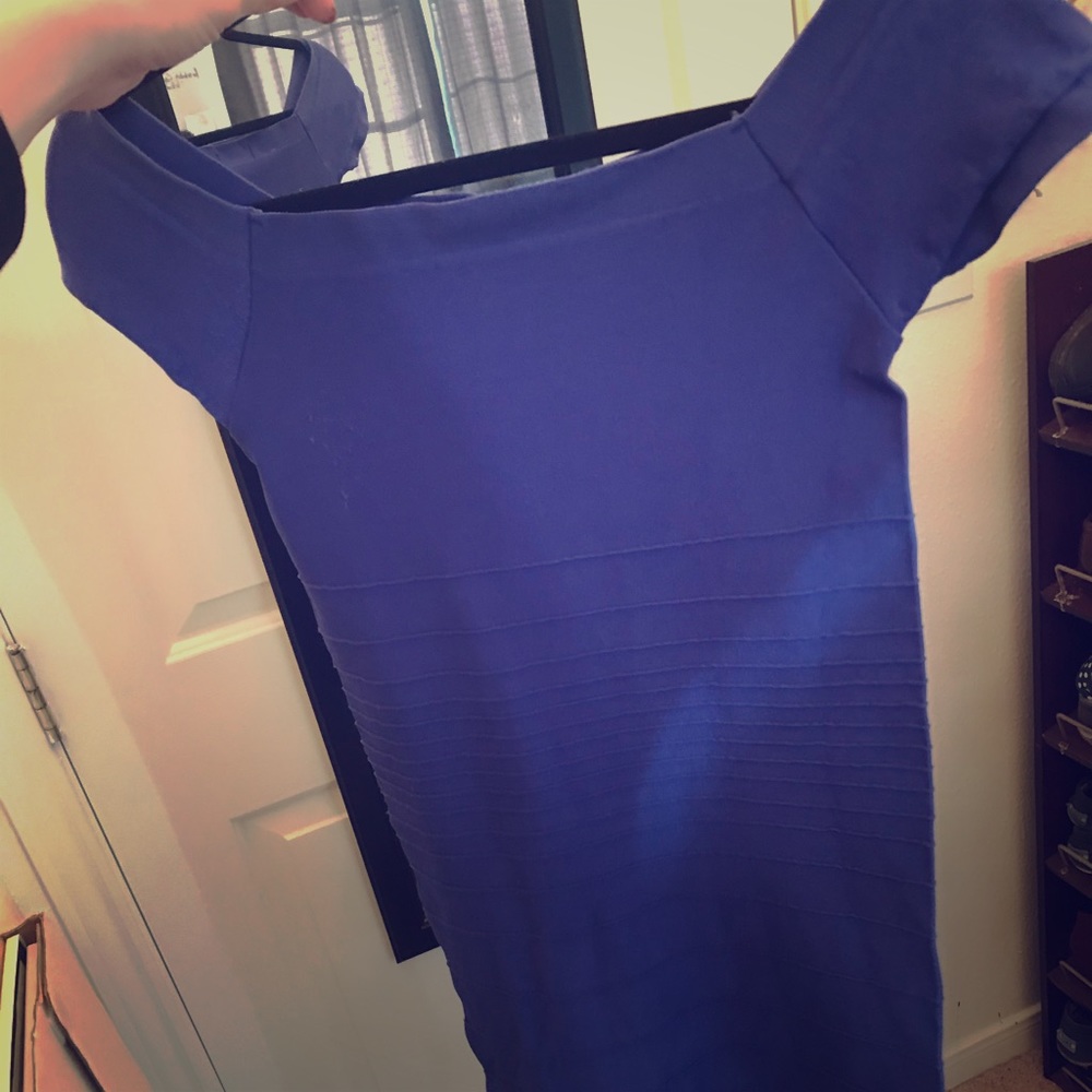 Deep Blue Off The Shoulder Mid-Length Club Dress
